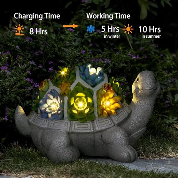 Solar Garden Outdoor Turtle Statue with Succulent 7 LED Lights Outdoor Decor - Picture 5 of 8